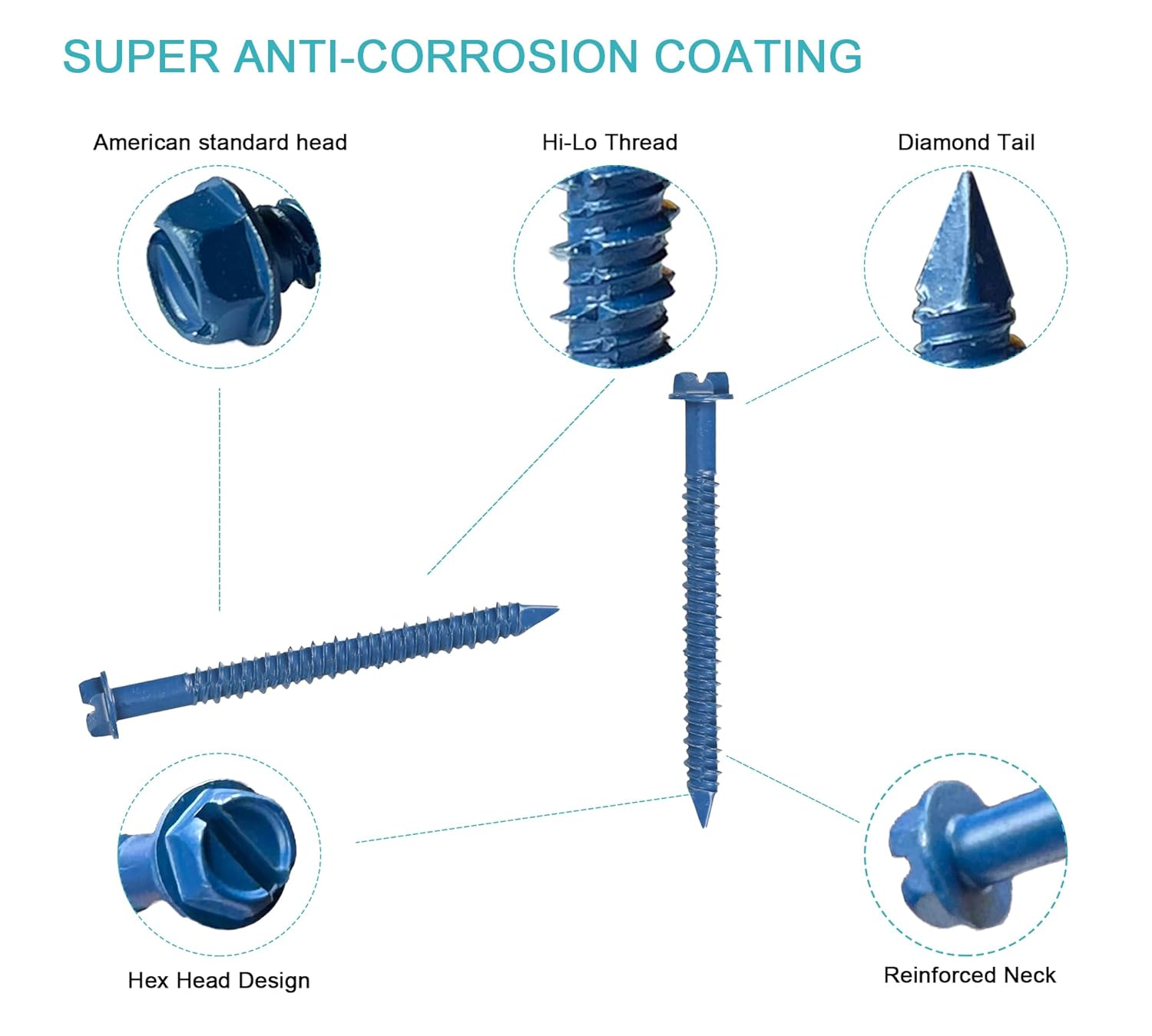 1/4 x 2-3/4" Hex Head Concrete Screw Anchor, for Anchoring to Masonry, Block or Brick (100Pcs)