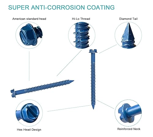 Miniatura 2 de 14 x 2-34" cabeza hexagonal tornillo de hormigón anclaje para anclaje a mampostería, bloque o ladrillo (100 unidades)