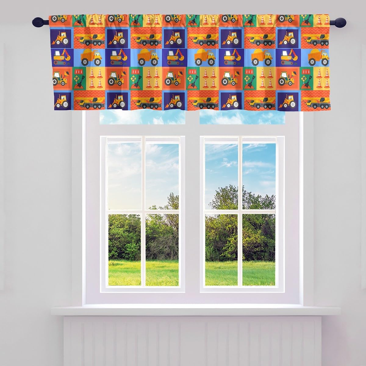 Excavator Valance Curtains for Living Room , 1 Panel 52"x18", Kids Construction Vehicles Kitchen Curtains Valances, Equipment Trucks Curtain Valances for Windows Bathroom, Construction Site Cars