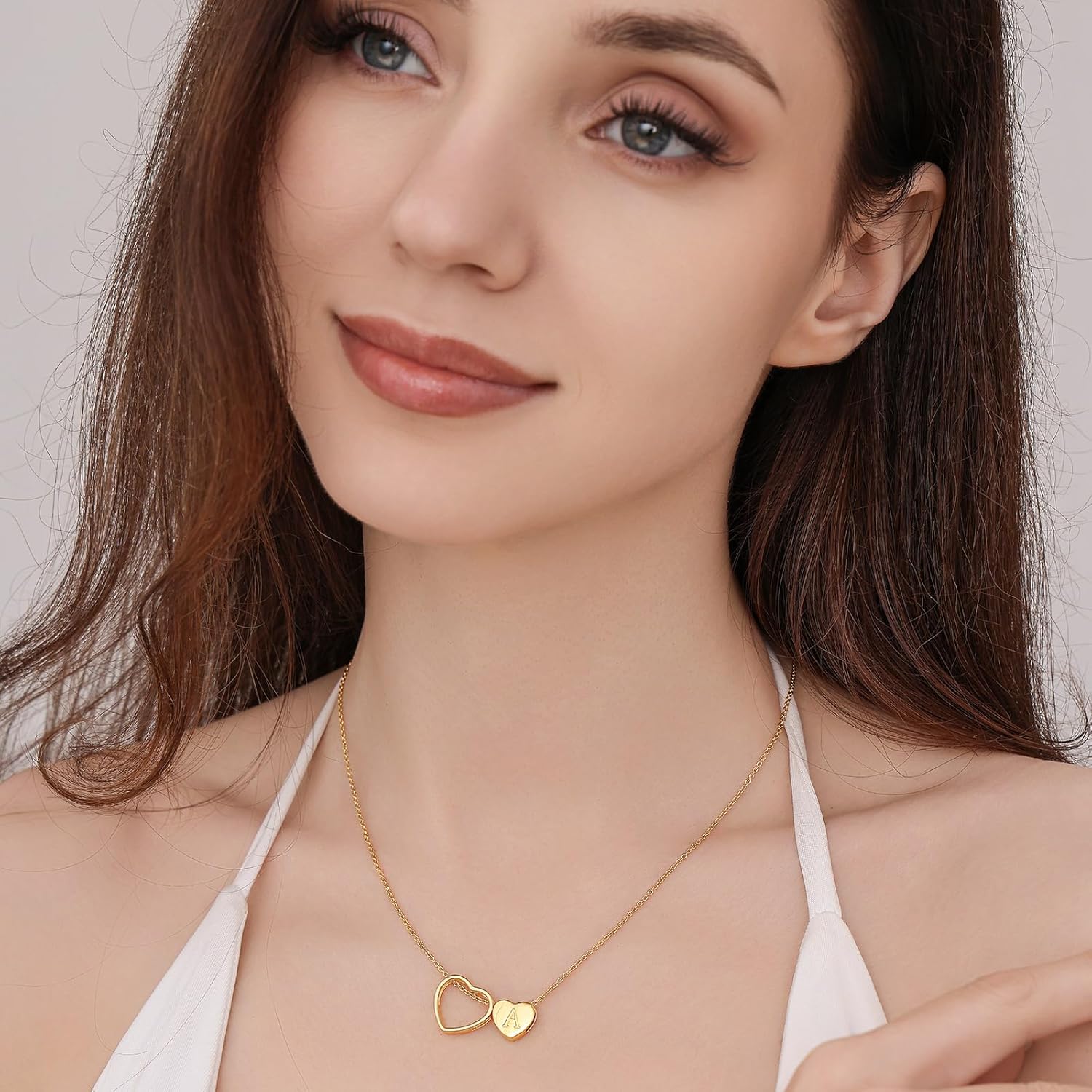 Heart Initial Necklace for Women - Dainty 14k Gold Plated Double Heart Letter Pendant Necklace Multi-wear Personalized Jewelry Birthday Christmas Gifts for Women - Image 7
