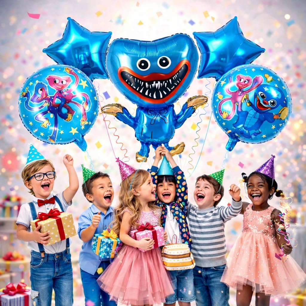 Fun Affairs Puppy Playtime Blue Cartoon Theme Happy Birthday Foil Balloon 18 Inch – Round Printed Party Balloon for Kids Birthday Decoration, Helium Supported, 5 Pcs 3