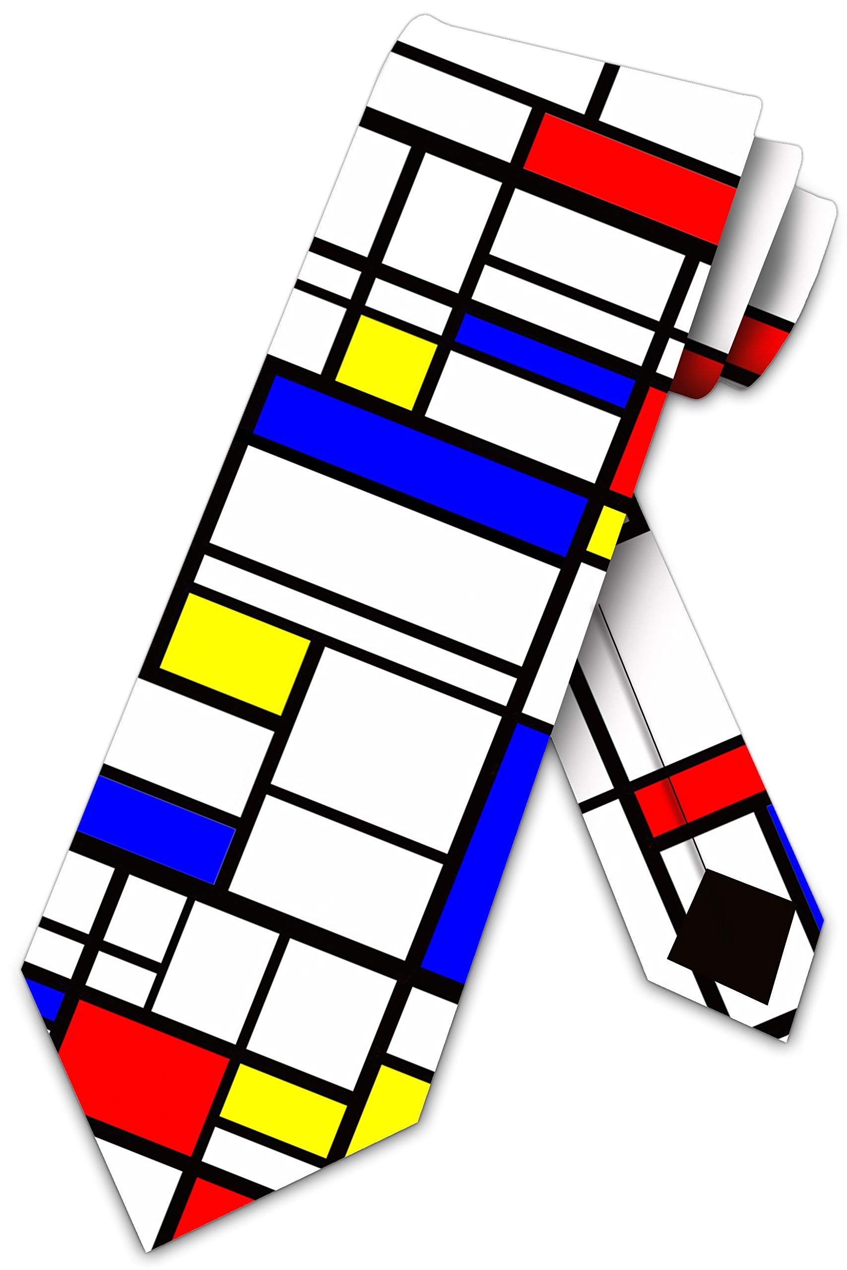 Three Rooker Art Ties Mens Abstract Piet Mondrian Necktie, White, One size