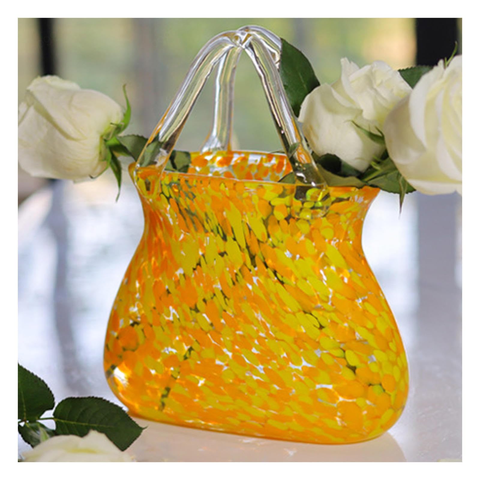 Glass Purse Vase, Unique Flower Vase Purse Vase Flower Glass Tote Bag Vase, Unique For Centerpieces,Table Decorations,Wedding Decor,Home,Yellow