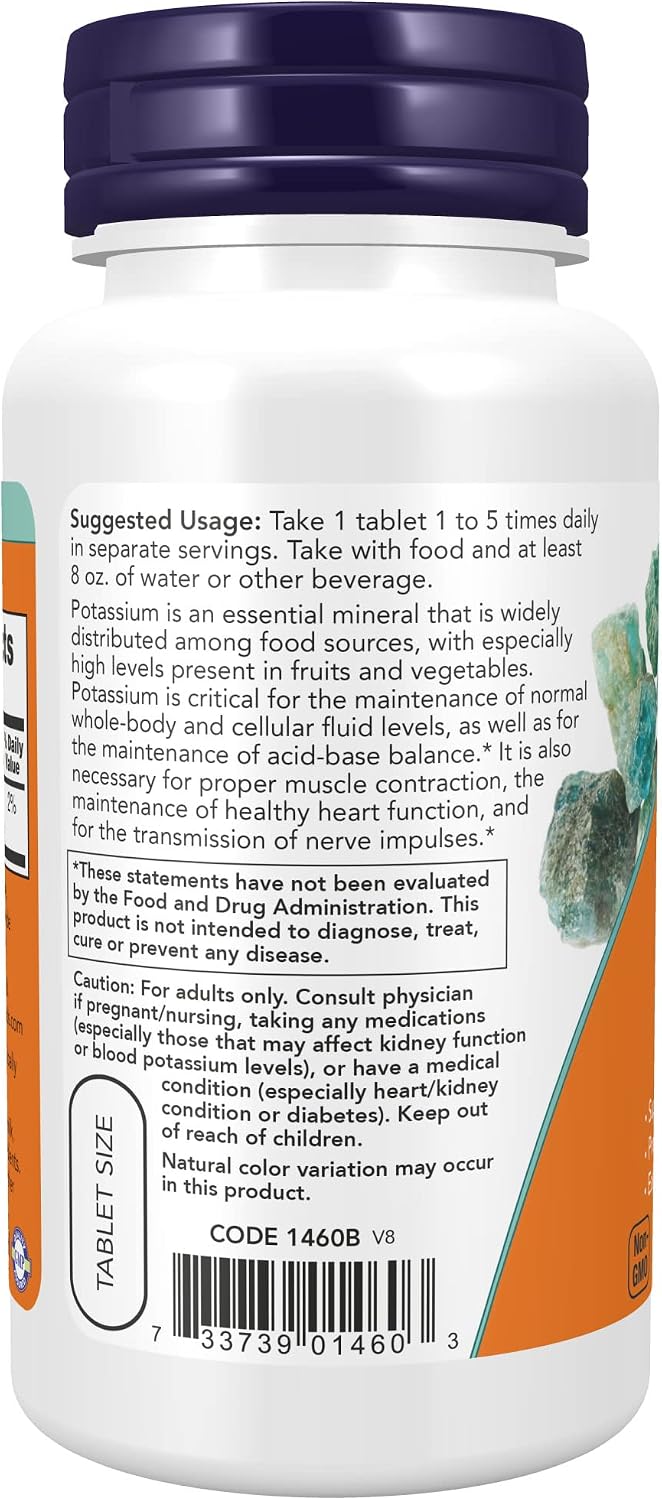 NOW Supplements, Potassium Gluconate 99mg, Easier to Swallow, Essential Mineral*, 100 Tablets