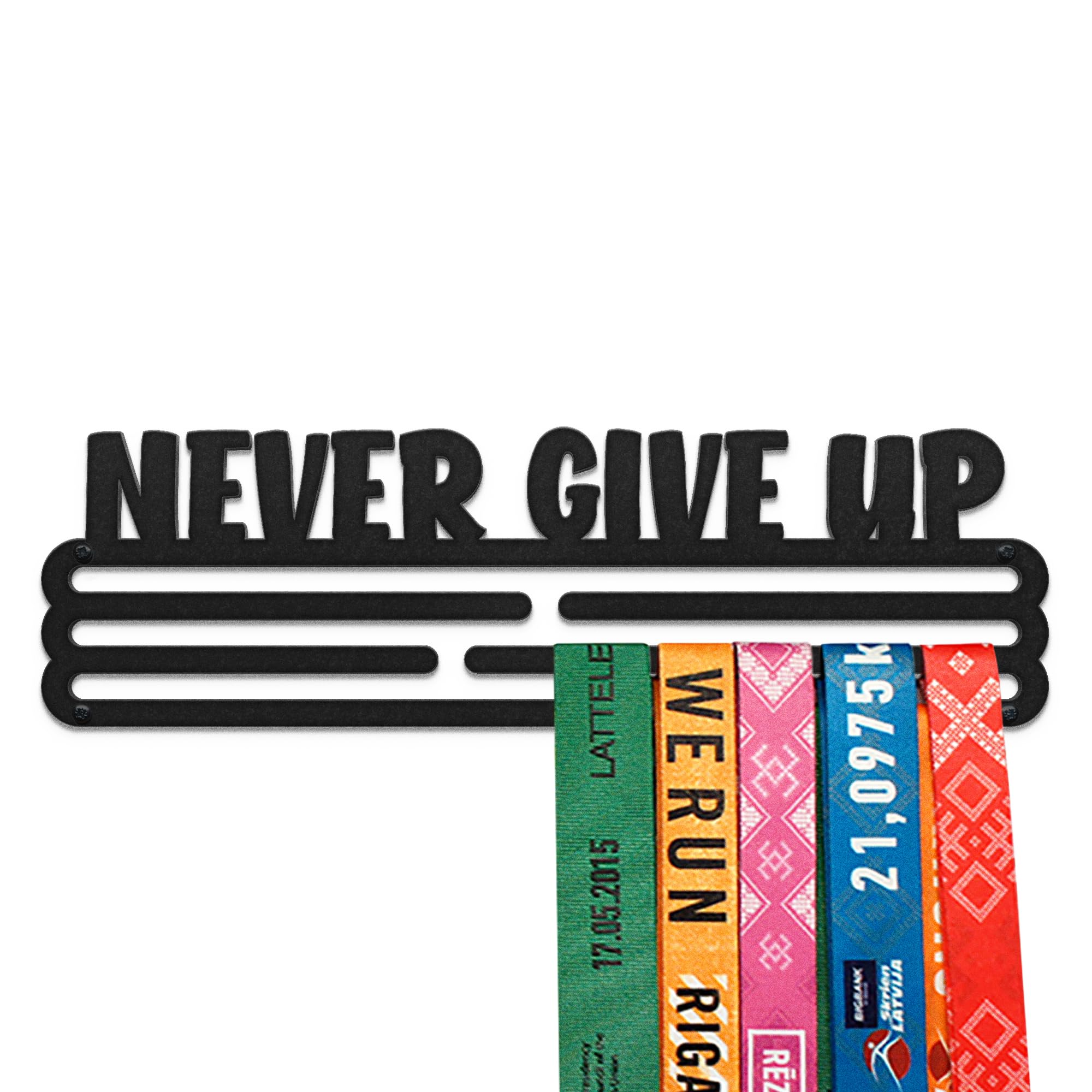Never Give Up Sports Medal Wieszak ekspozycyjny | Stalowy uchwyt | Rama do montażu na ścianie