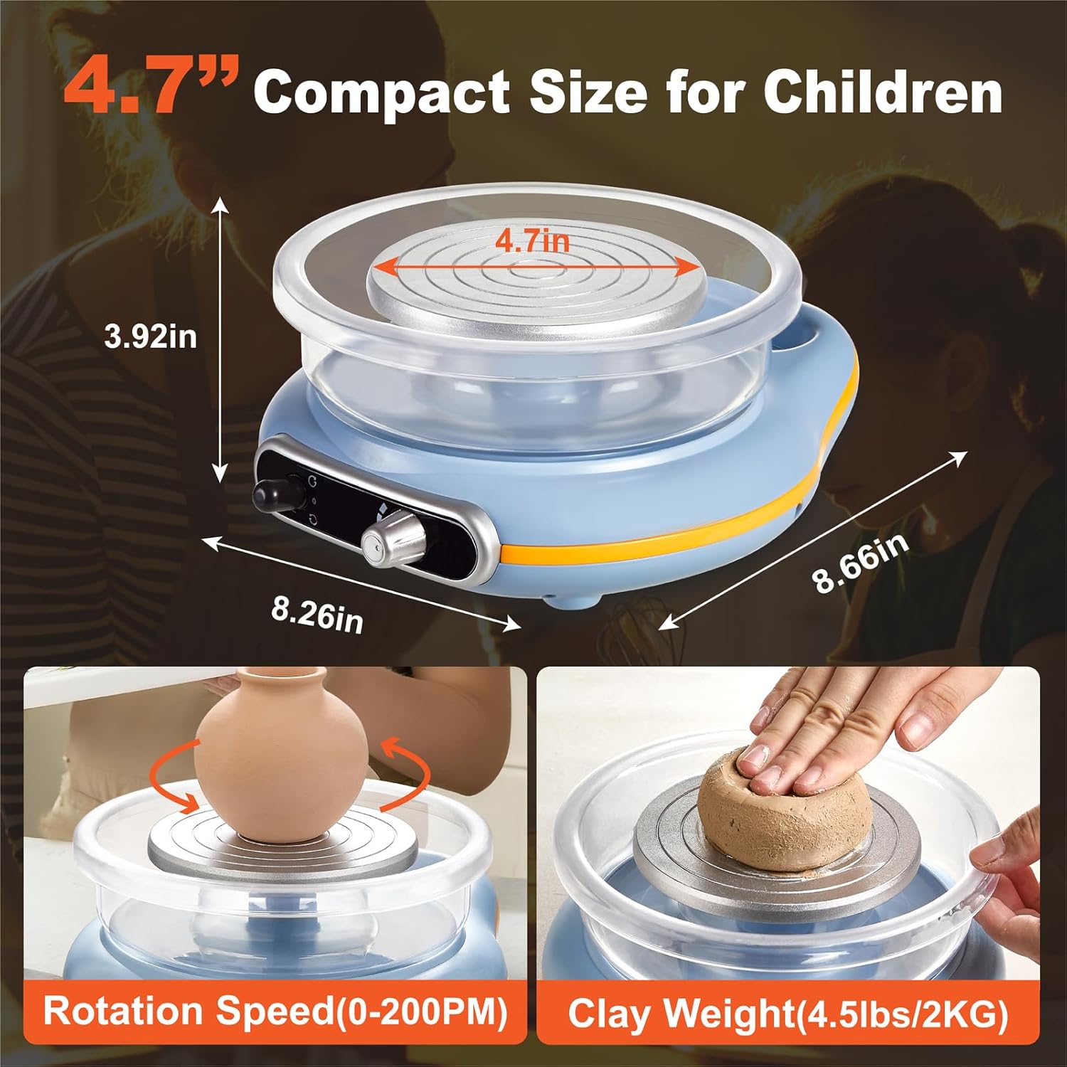 Funspire Pottery Wheel for Kids,mini Pottery Wheel for Children and Beginners - 4.7-inch Electric Pottery Wheel with Adjustable Speed, Low Noise, Precise Control, Includes 16 Pottery Tools