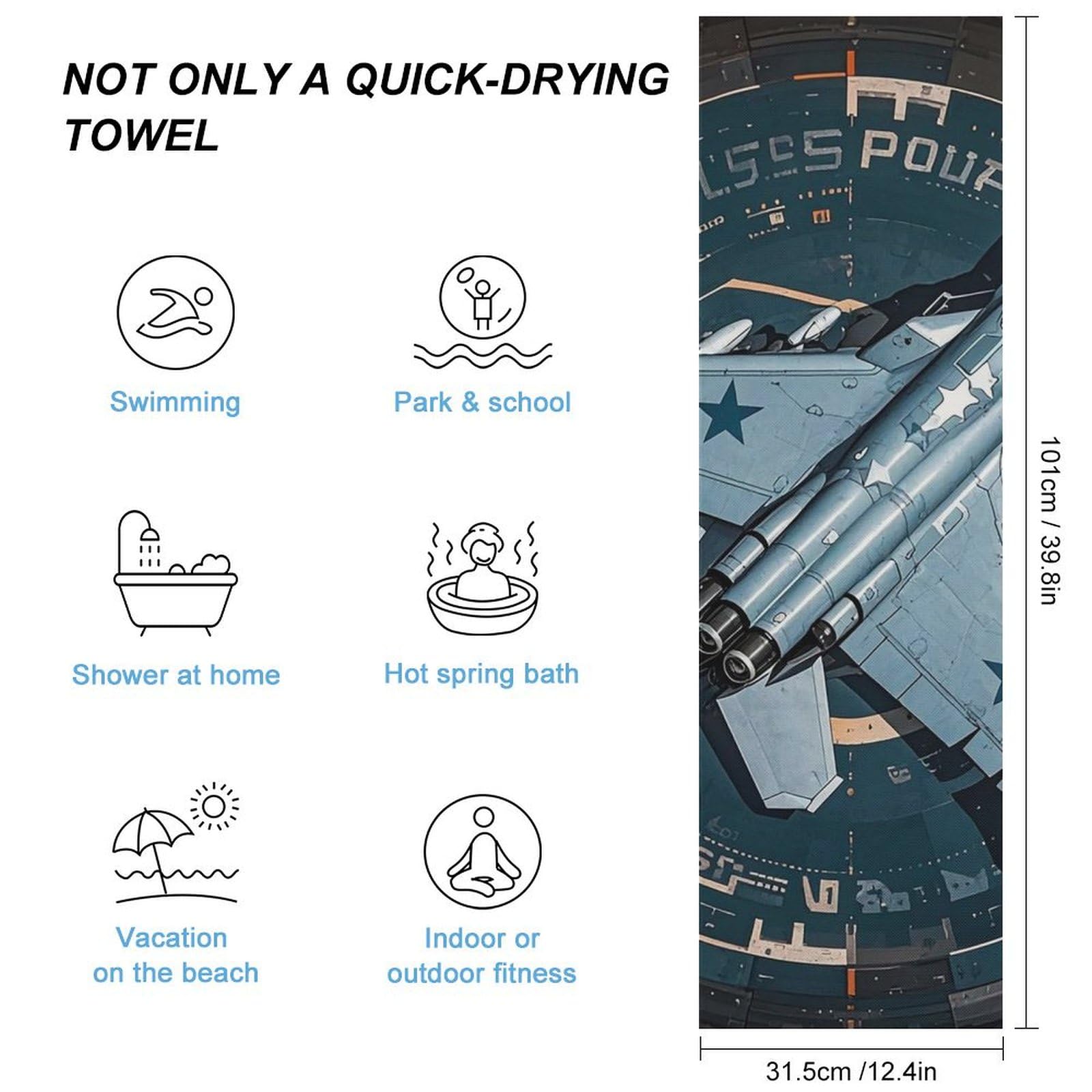 FHESDCW Air Force Fighter Jet Towel Quick Dry Ice Towels for Hot Weather Breathable Camping Towels Sweat Super Absorbent Bathroom Towel for Gym Yoga Pilates Exercise