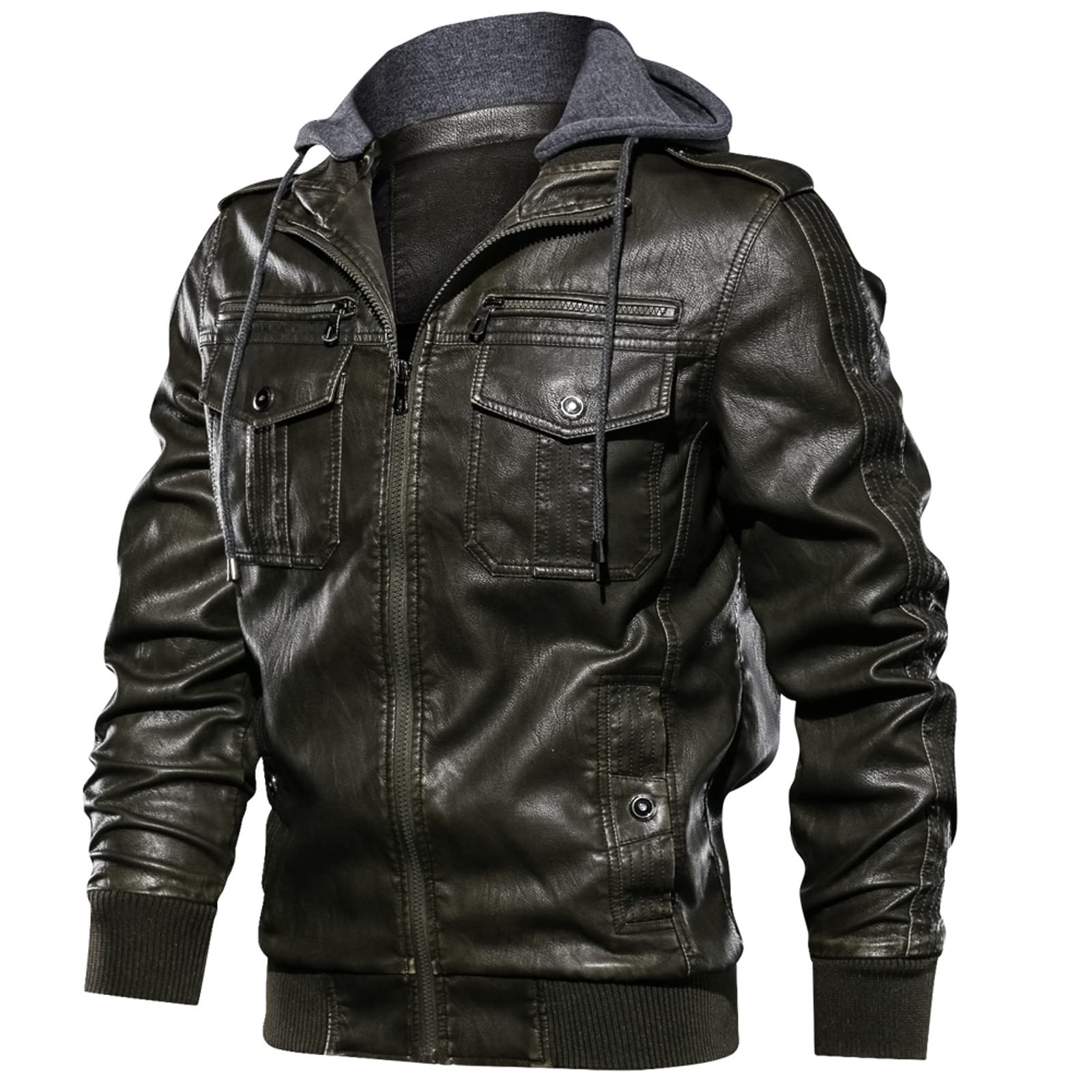 Buy Mens Faux Leather Bomber Jacket,Retro Style Motorcycle Jacket Zip