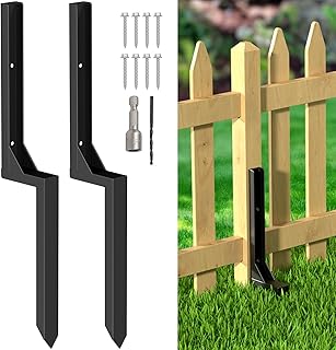 Fence Post Repair Kit, Heavy Duty Steel Fence Post Anchor Ground Spike for Repair Tilted, Broken Wood Fence Post (Black - Set 2)