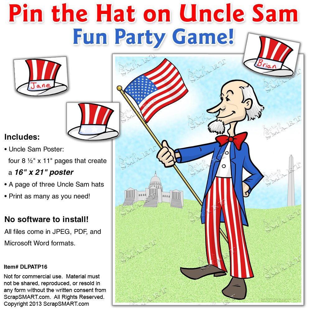 ScrapSMART - Pin the Hat on Uncle Sam - Party Game - PDF, DOC, and Jpeg Files for Mac [Download]