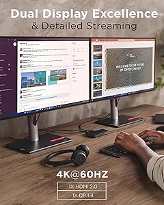 Lenovo USB-C Dual Display Travel Dock w/ 100W Power Adapter - 7 Ports, Integrated USB-C Cable, Universal Compatibility, Dual Displays at 4K - Black