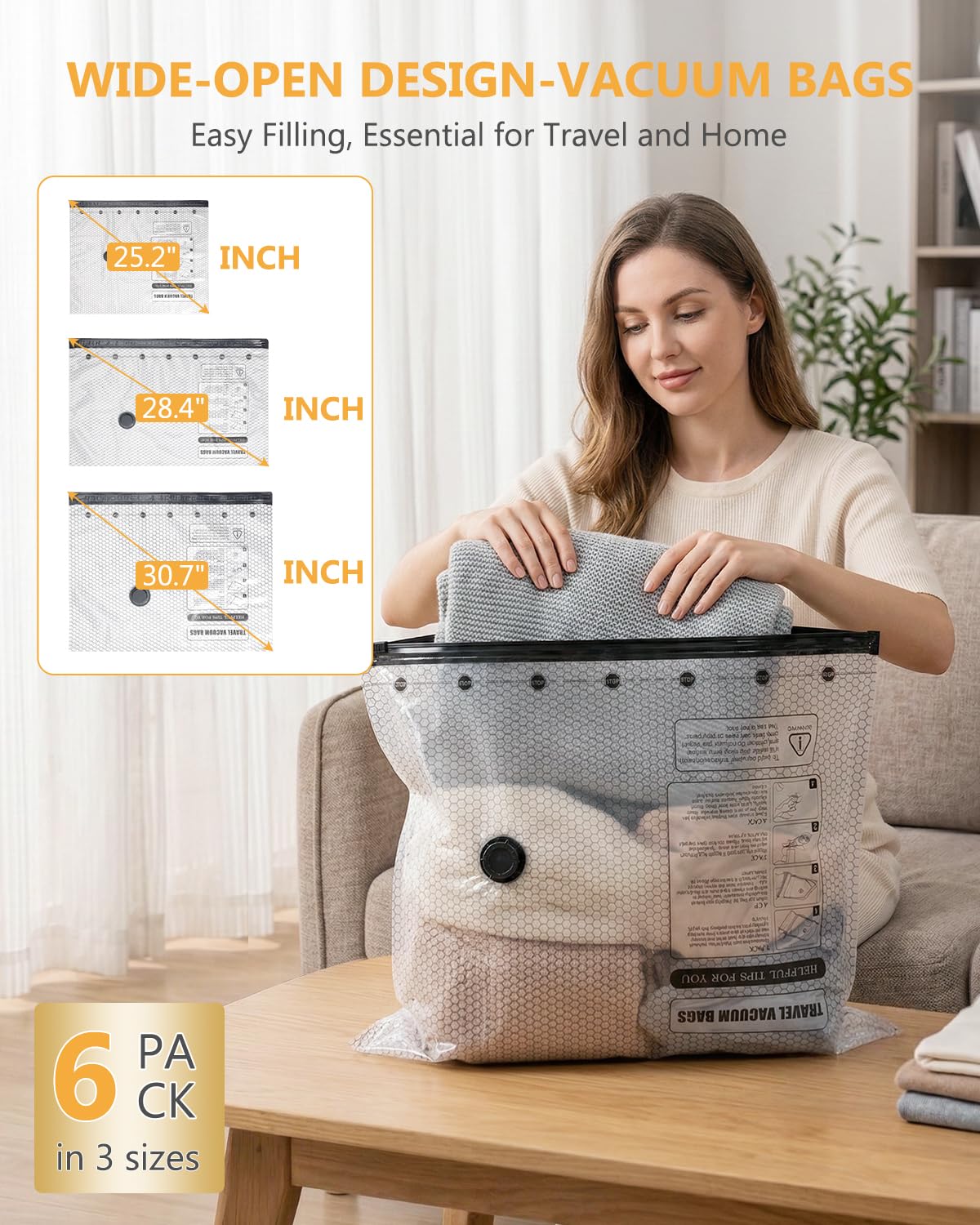 Vakuumbeutel für Kleidung Reisen, elektrische Reise-Vakuumbeutel mit Pumpe, wiederverwendbare platzsparende Beutel, Kompressions-Verpackungsbeutel für Kleidung, Bettwäsche, Kissen, Decken, 6
