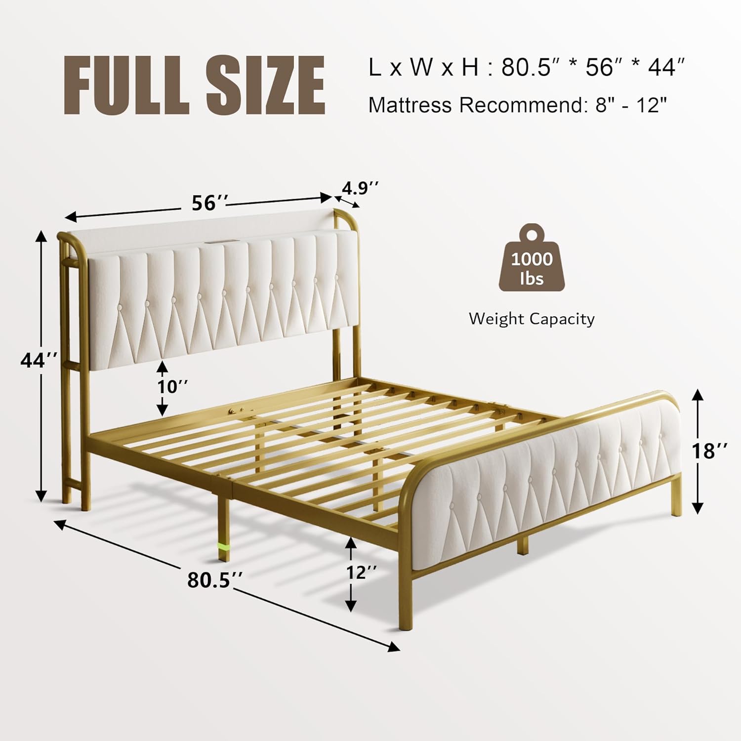 Dimensional diagram of the Einhomn Full Size Bed Frame