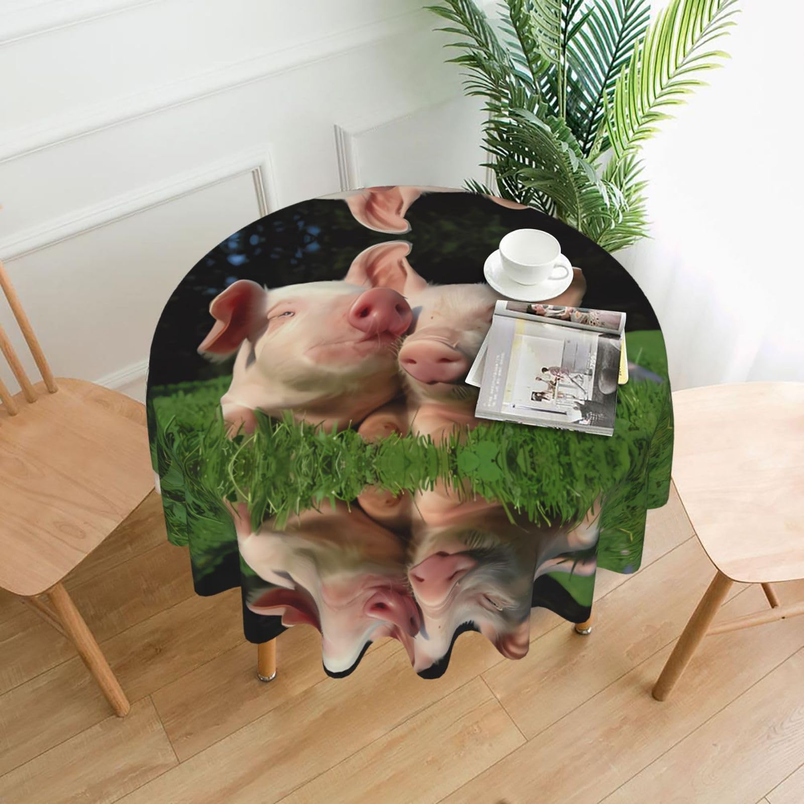 WHJSHOP Lovely Pig Grass Prints Round Decorative Tablecloth 60in – High-Grade Polyester Throw Cover for Dining Table Protection & Elegant Home Decor