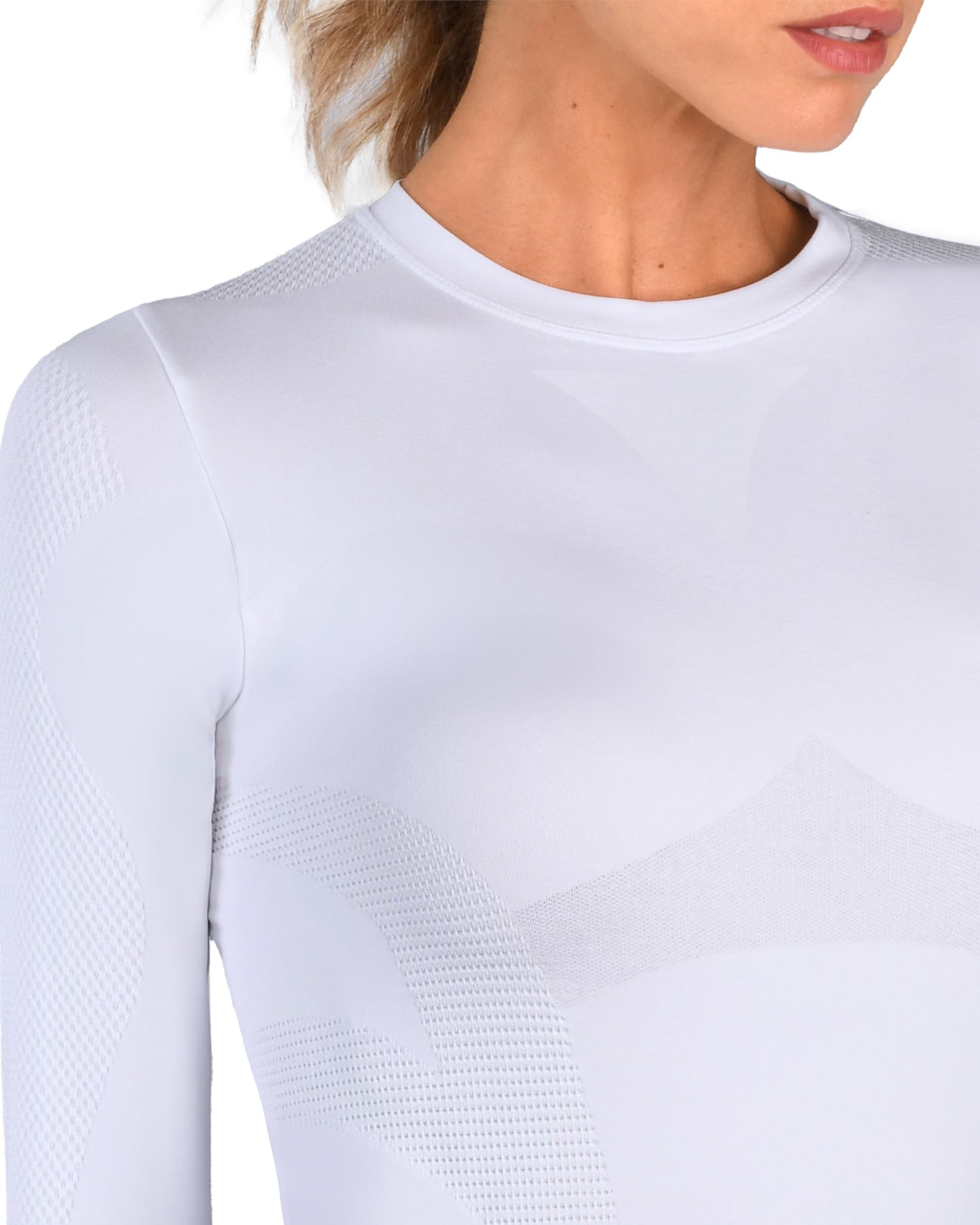 Iron ic - T-Shirt Femme Manches Longues Seamless Thermique et Respirante - Coupe Slim Performance - Art. 212531 (Blanc, M/L)