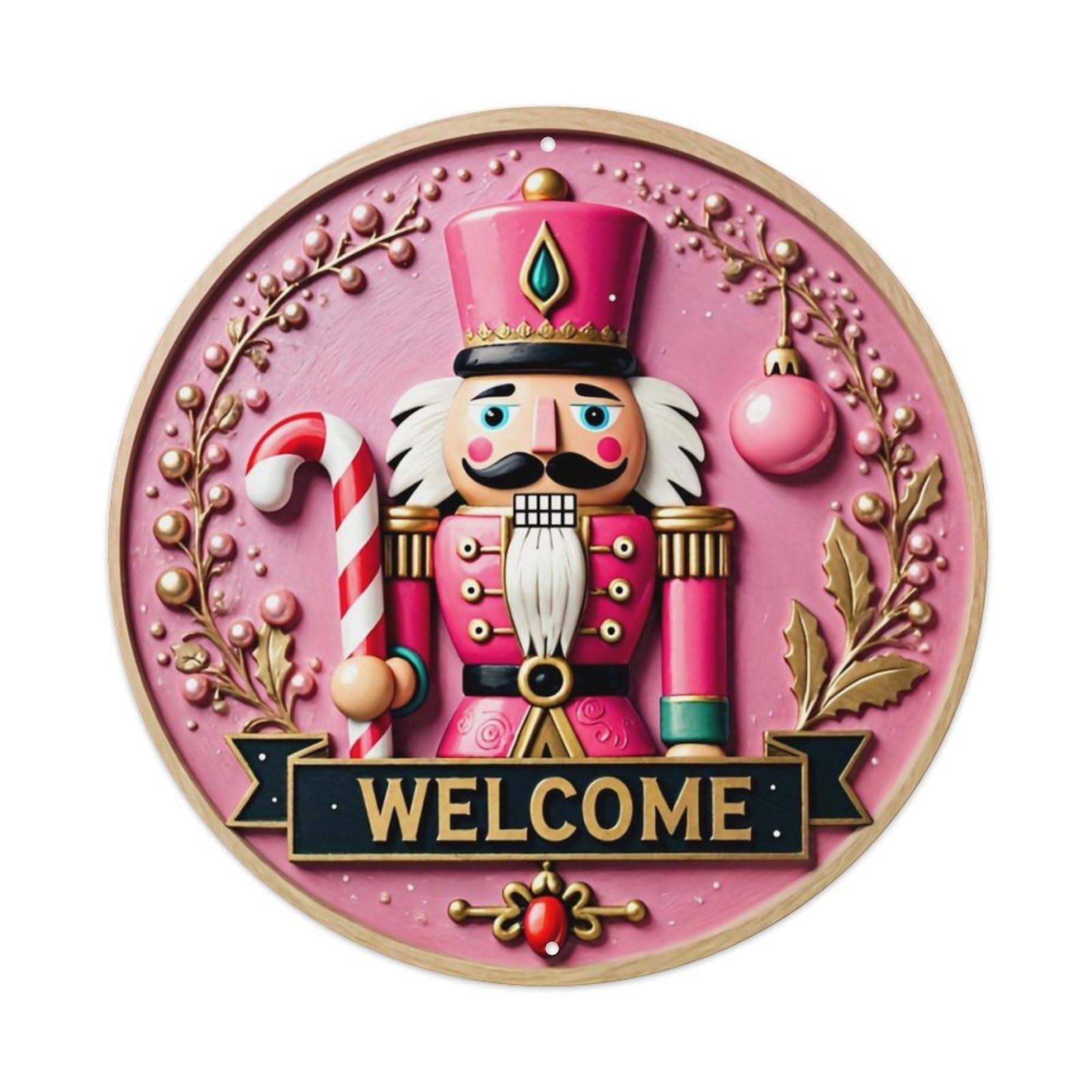 Nutcracker Welcome Holiday Pattern Print Retro Metal Sign Round Tin Sign, Vintage Decor Art Poster for Bar, Home, Man Cave, Kitchen, Laundry Room Gift 8x8Inch