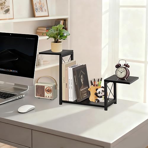 Miniatura 5 de Organizador de Estante de Escritorio, Soporte de Exhibición Elevador de Estante de Almacenamiento de 3 Niveles, Organizador de Escritorio de Madera
