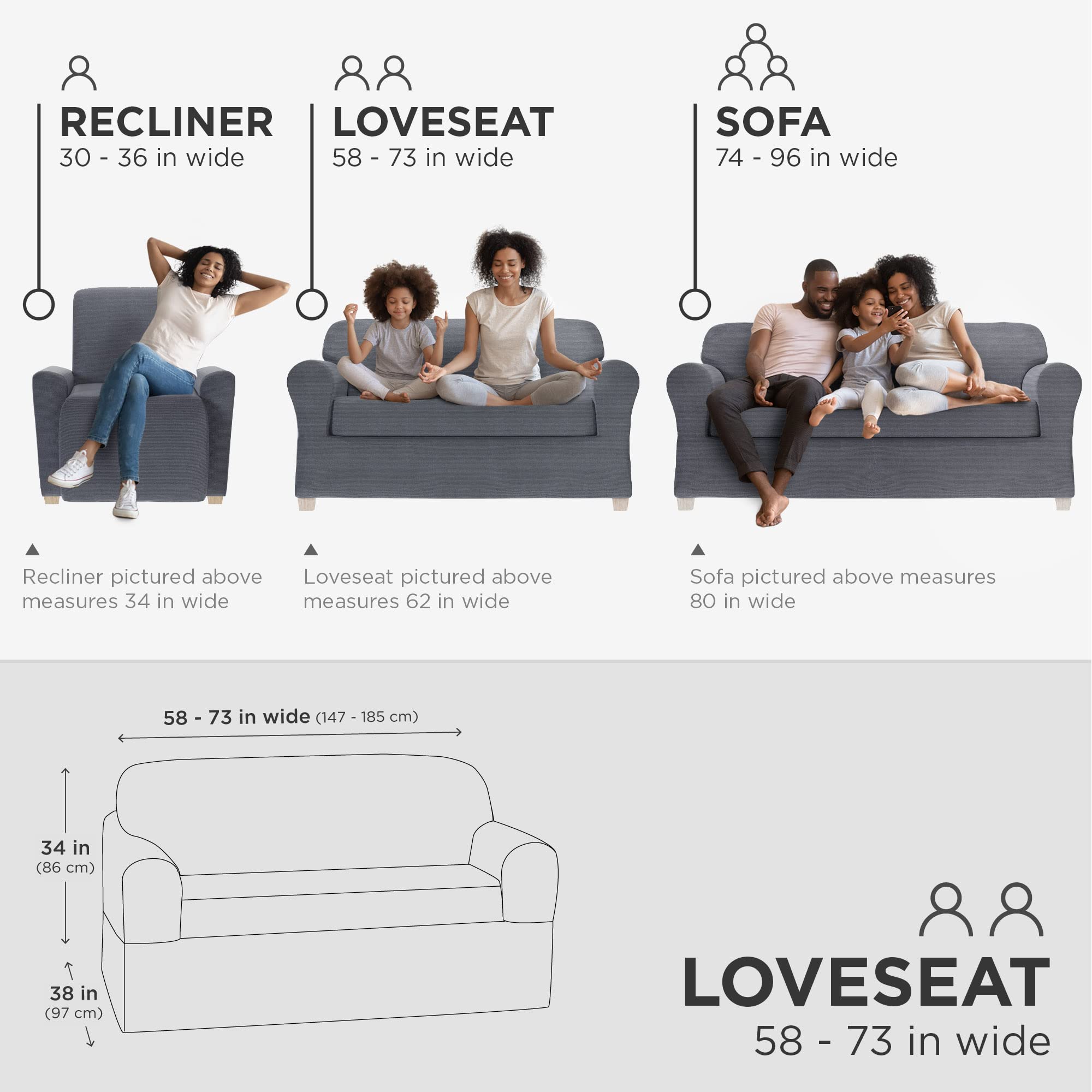 Zenna Home 2-Piece Chenille Stretch Loveseat Slipcover, Cadet Blue, 2-Piece Loveseat - Image 3