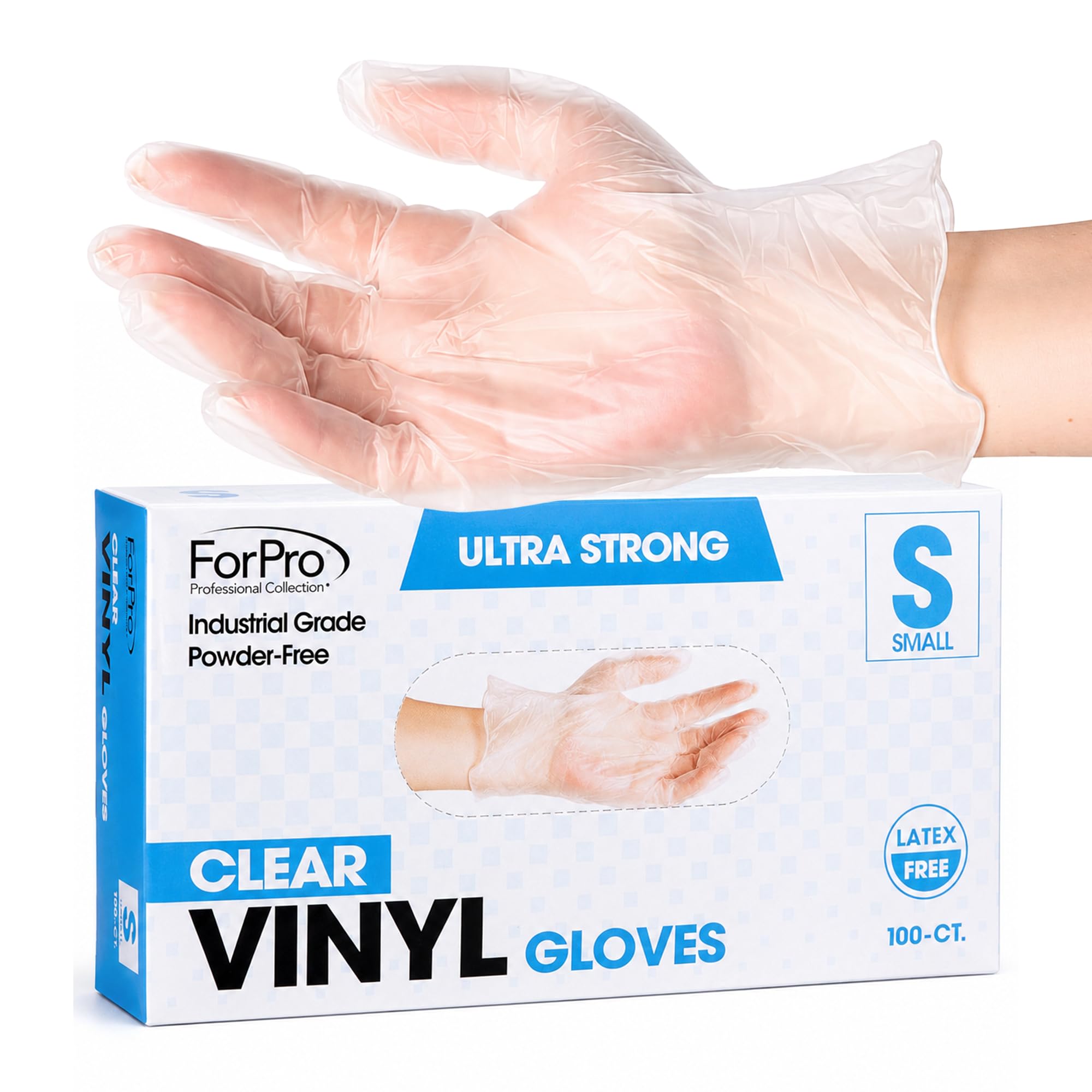 ForPro - Guantes de vinilo desechables, transparentes, grado industrial, sin polvo, sin látex, no estériles, aptos para alimentos, 2.75 mil. Palma, 3.9 mil. dedos, pequeños, 100 unidades (paquete de