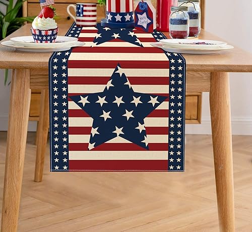 Miniatura 5 de Tosewever Camino de mesa del 4 de julio de 13 x 72 pulgadas, decoración patriótica del Día de la Independencia conmemorativa, caminos de mesa de