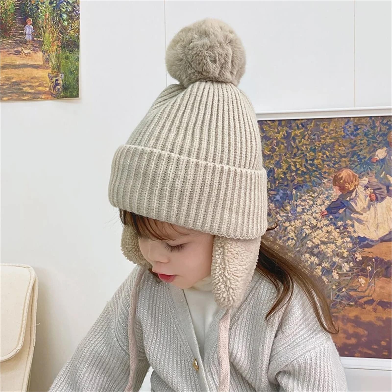 Adorable Pompom Baby Winter Hat – Thick Plush Knitted Earflap Beanie for Boys & Girls, Warm Ear Protection Cap(1)
