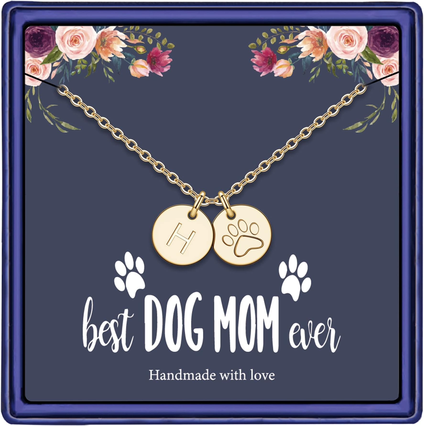Dog Mom Gifts for Women Necklace, 14k Gold Filled Dog Mom Gifts Letter Initial Necklace Women Girls Alphabet Disc Puppy Paw Print Necklace Pet Dog Lovers Gifts for Dog Mom, Metal