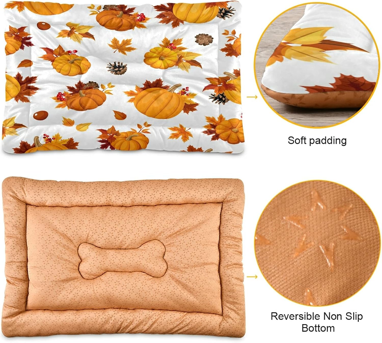 review Autumn Pumpkins Maples Dog Bed Fall Orange Leaves Nuts Thanksgiving Small Pet Bed Mat Non Slip Cat Beds Pad Mats Soft Dogs Bed Pillows Small Pets Blanket Cushion