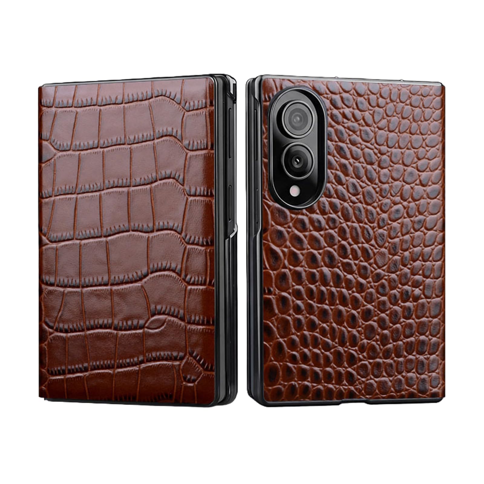 Etui z klapką do Samsung Galaxy Z Fold 8, skóra naturalna wzór krokodyla