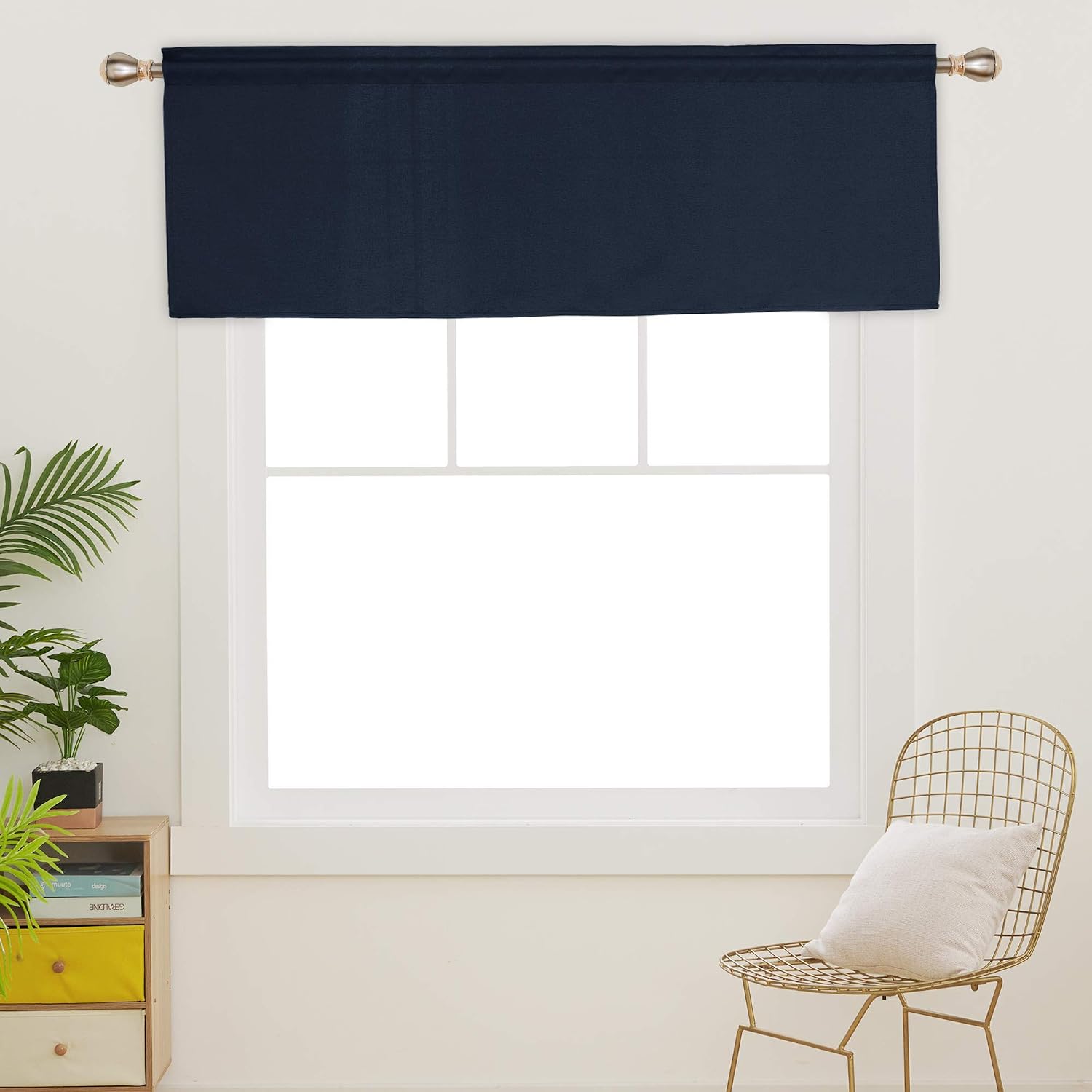 Deconovo Navy Blue Valances for Window Kitchen Valance Textured Embossed Blackout Valance Curtain 52x18 Inch 2 PCS