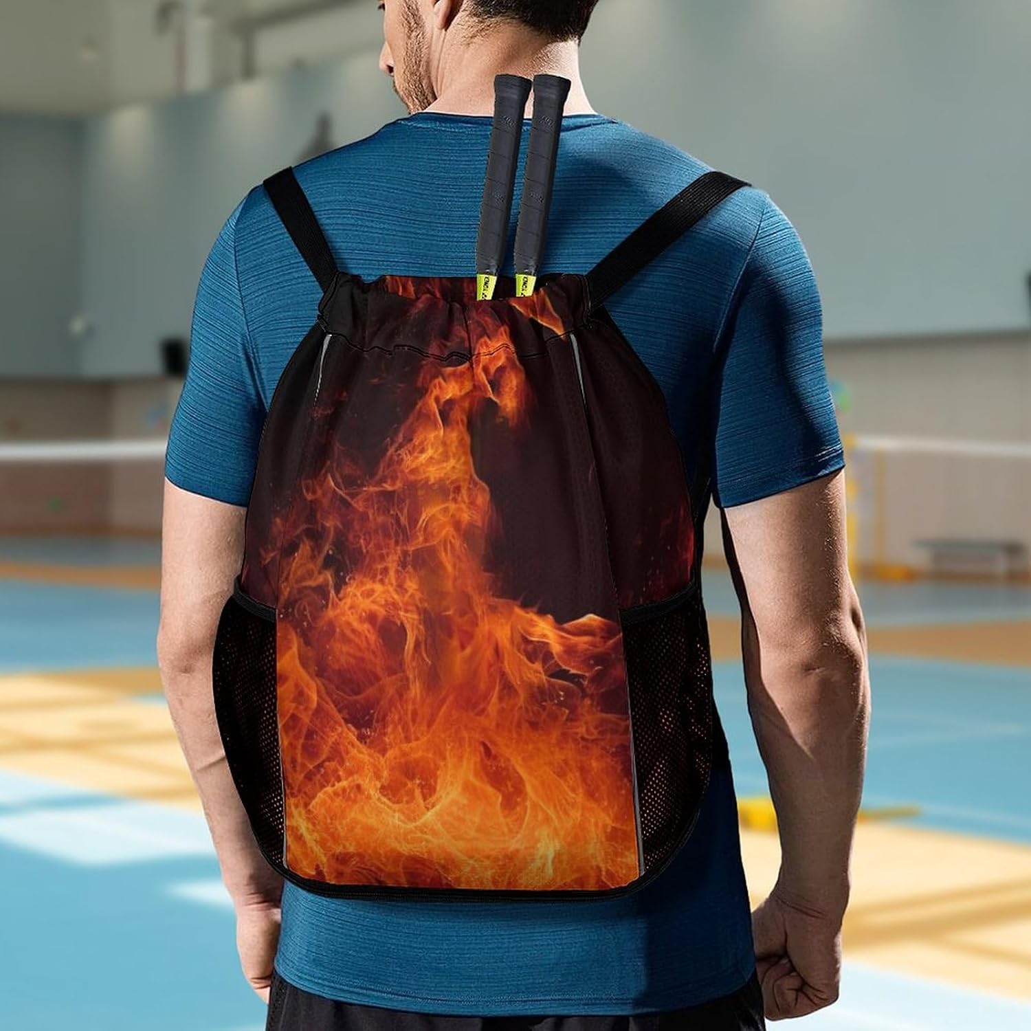 Drawstring Backpack Sports Gym Bag Resistant Sackpack Dancing Fire String Bag for Women Men