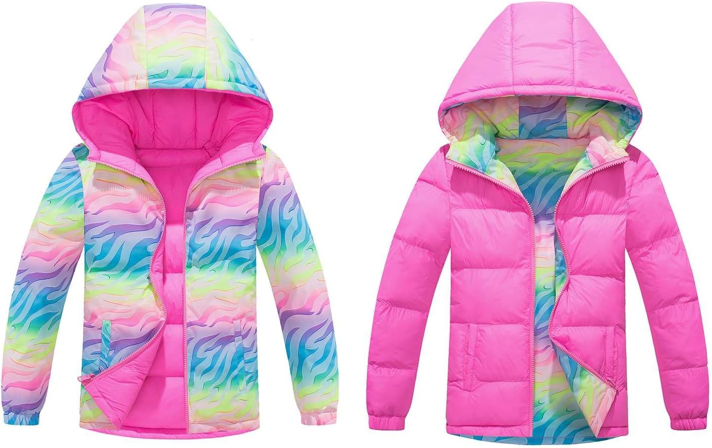 Girls Reversible Padded Coat Kids Water Repellent Insulated Cotton Padded Jacket Outdoor winter Hiking Outwear