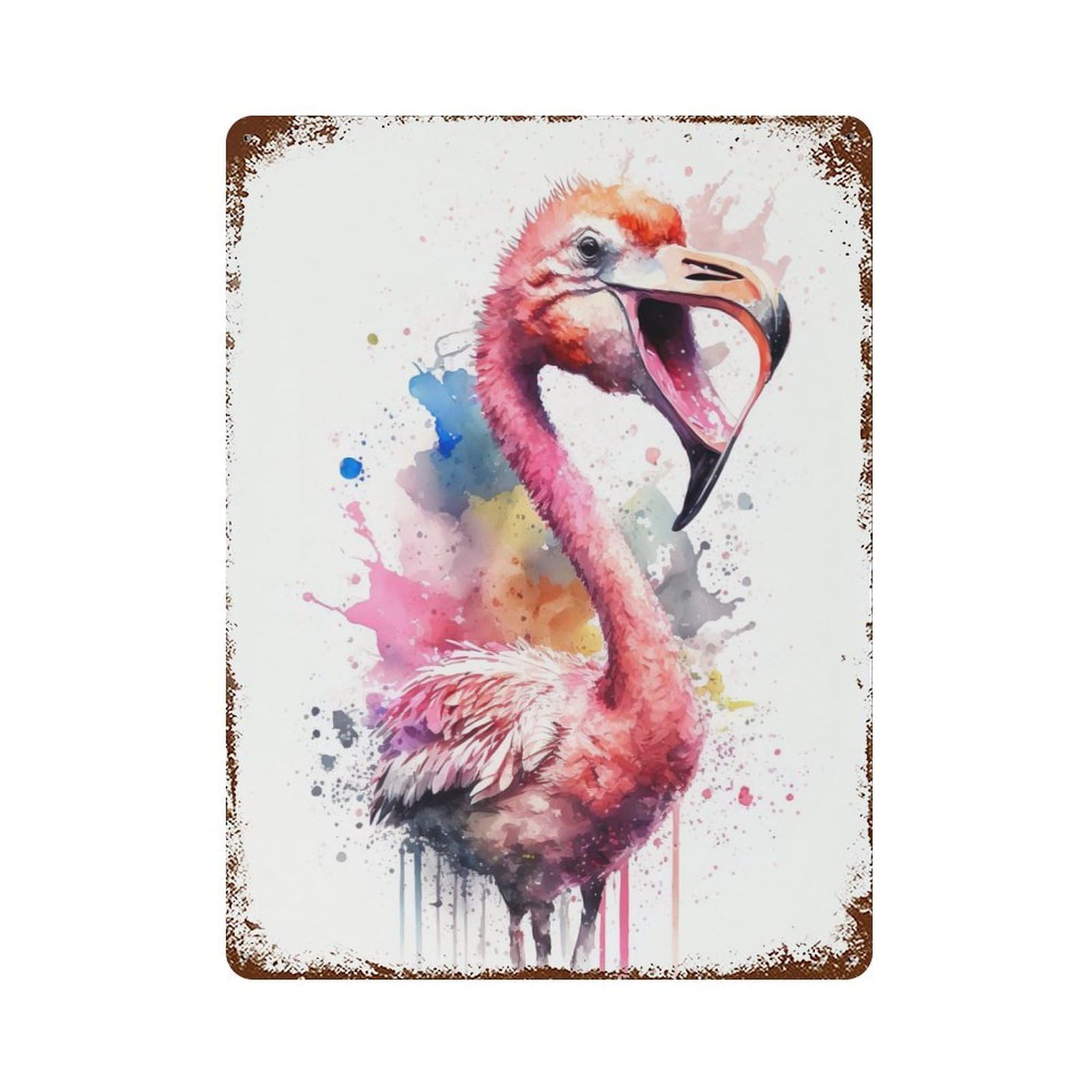 Garage Style Flamingo Watercolor Rustic Tin Plaque 15.7"x11.8", Classic Wall Plaque for Bar And Workshop