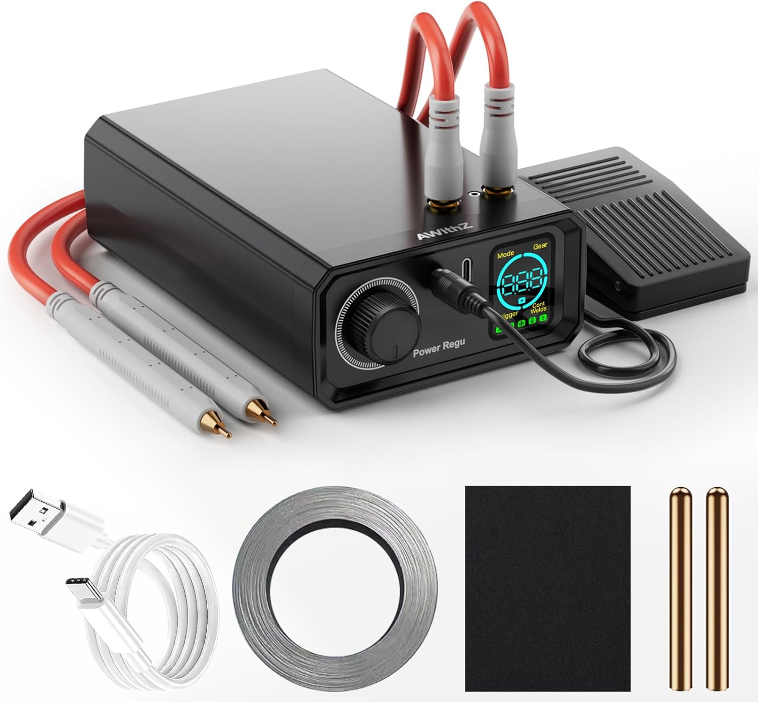 9000W Battery Spot Welder, Rotary Knob Operation 100 Gears Adjustable Foot Pedal Operated, 0.1-0.3mm Spot Welder with Dual Pulse Output, Portable Spot Welder for Making DIY Battery Packs (UK1)
