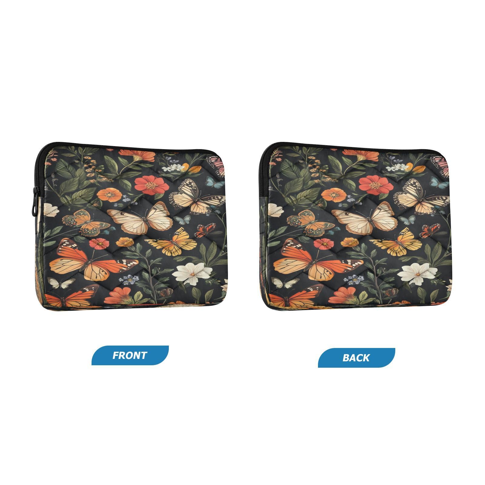 Monarch Butterfly Floral Dark Laptop Sleeve for 13-13.3 IN Water Resistant Portable Laptop Sleeve Bag Carrying Sleeve Bags for Men Women Boys