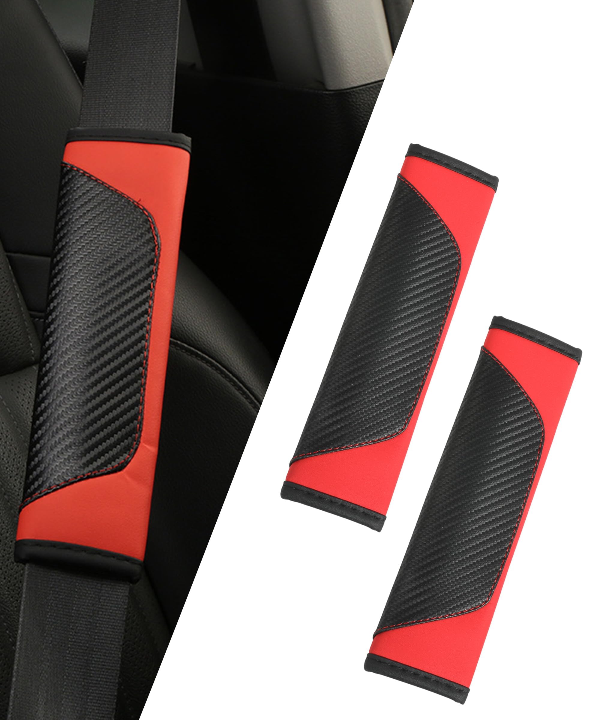 RIMENGDAN 2 Pack Car Seat Belt Shoulder Pad Cover Cushions for BMW 1er | Typ F40 (auch M135i) | Bj. ab 2019, Safety Seatbelt Covers Carbon Fiber Leather Auto Belt Protector Pads,Red