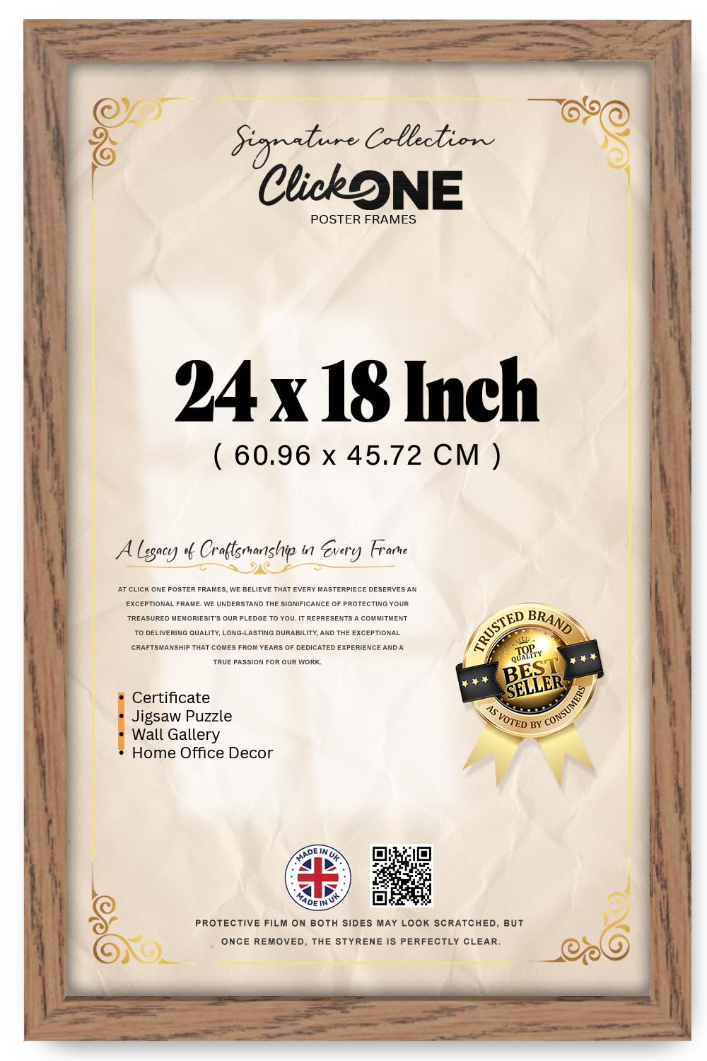 Click One Dark Oak Rectangle Classic Black Engineered Wood Finish 24 X 18 Inch Frame For Posters Engineered Wood 60.96 X 45.72 Cm For Art Gallery Home Decor With Hanging Hardware Included