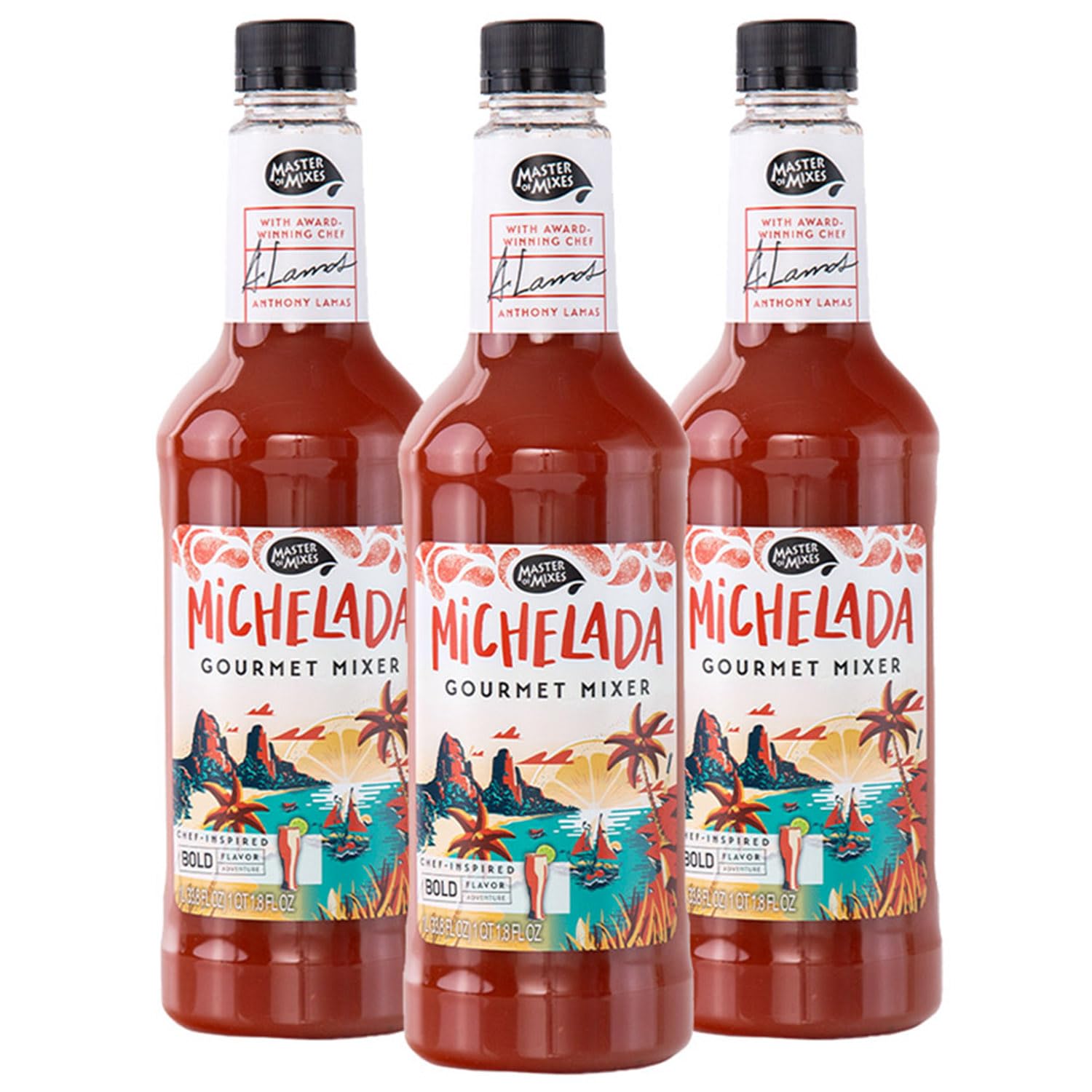 Master of Mixes Michelada Drink Mix, Ready To Use, 1 Liter Bottle (33.8 Fl Oz), Pack of 3