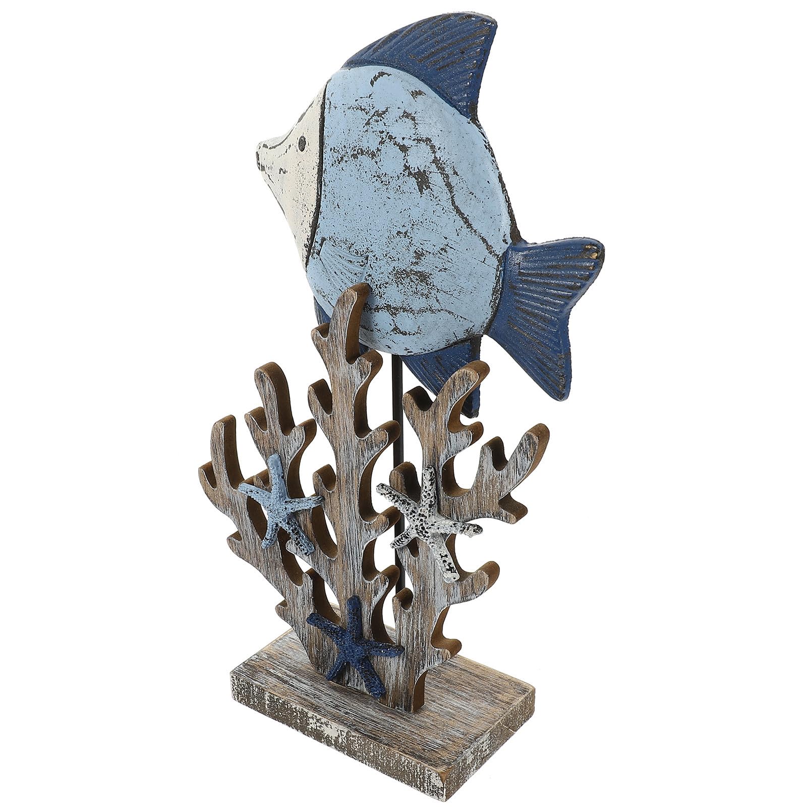 Figurine poisson en bois de style méditerranéen et décoration artisanale unique