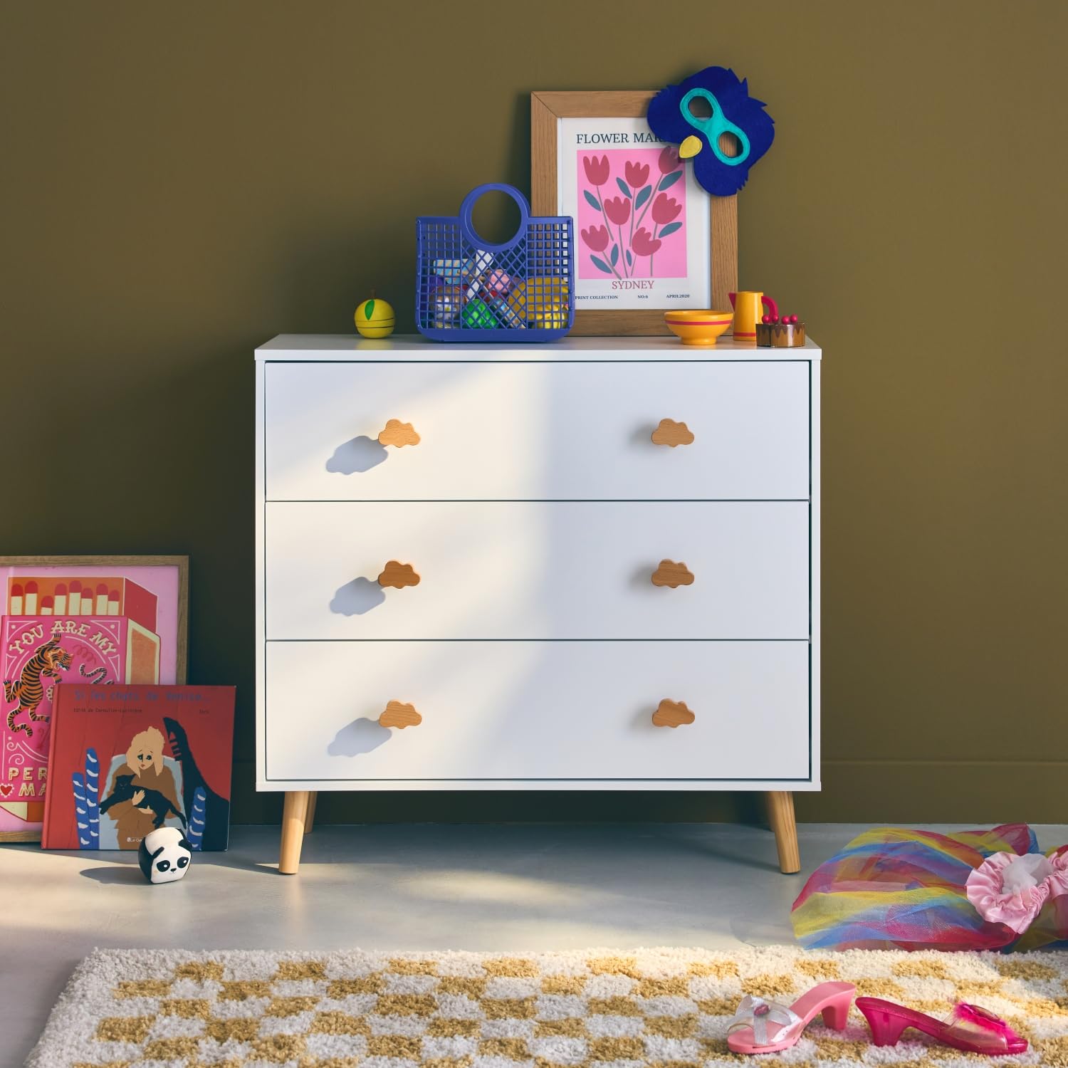 sweeek Cassettone per Bambini, 3 cassetti, Nephos, Bianco, 80x30x75.7 cm