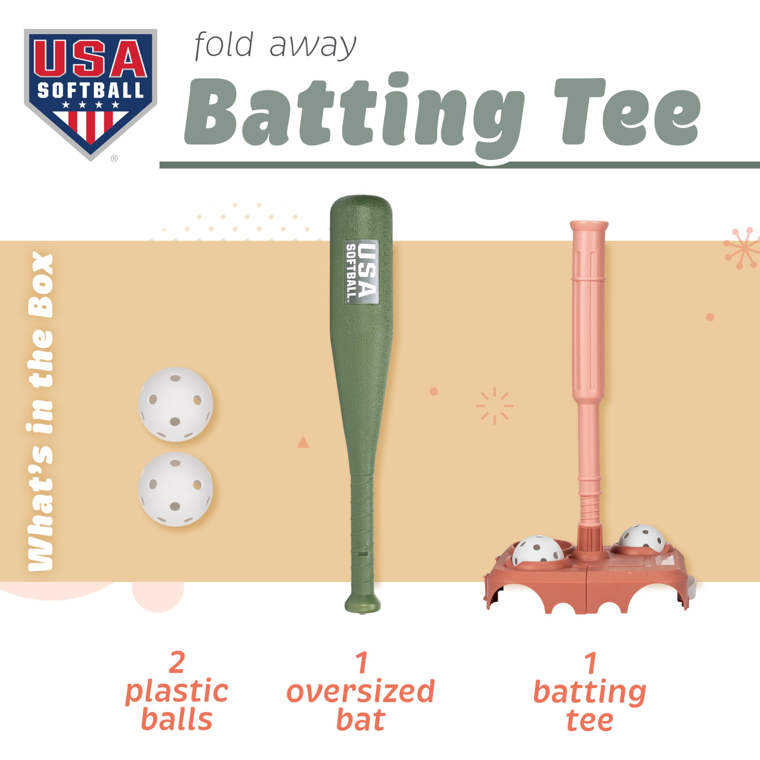Franklin Sports USASB Kids Baseball Batting Tee Set - Jumbo Plastic Baseball Bat, Ball + Tee - Adjustable + Portable Tee for Youth + Toddlers - Fold Away Tee