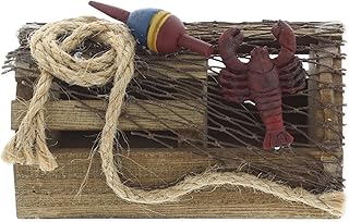 The Bridge Collection Lobster Trap Coastal Decor - Lobster Trap Figurine with Buoy - Ocean Inspired Beach House Display Piece - Nautical Shelf or Mantel Accent Piece