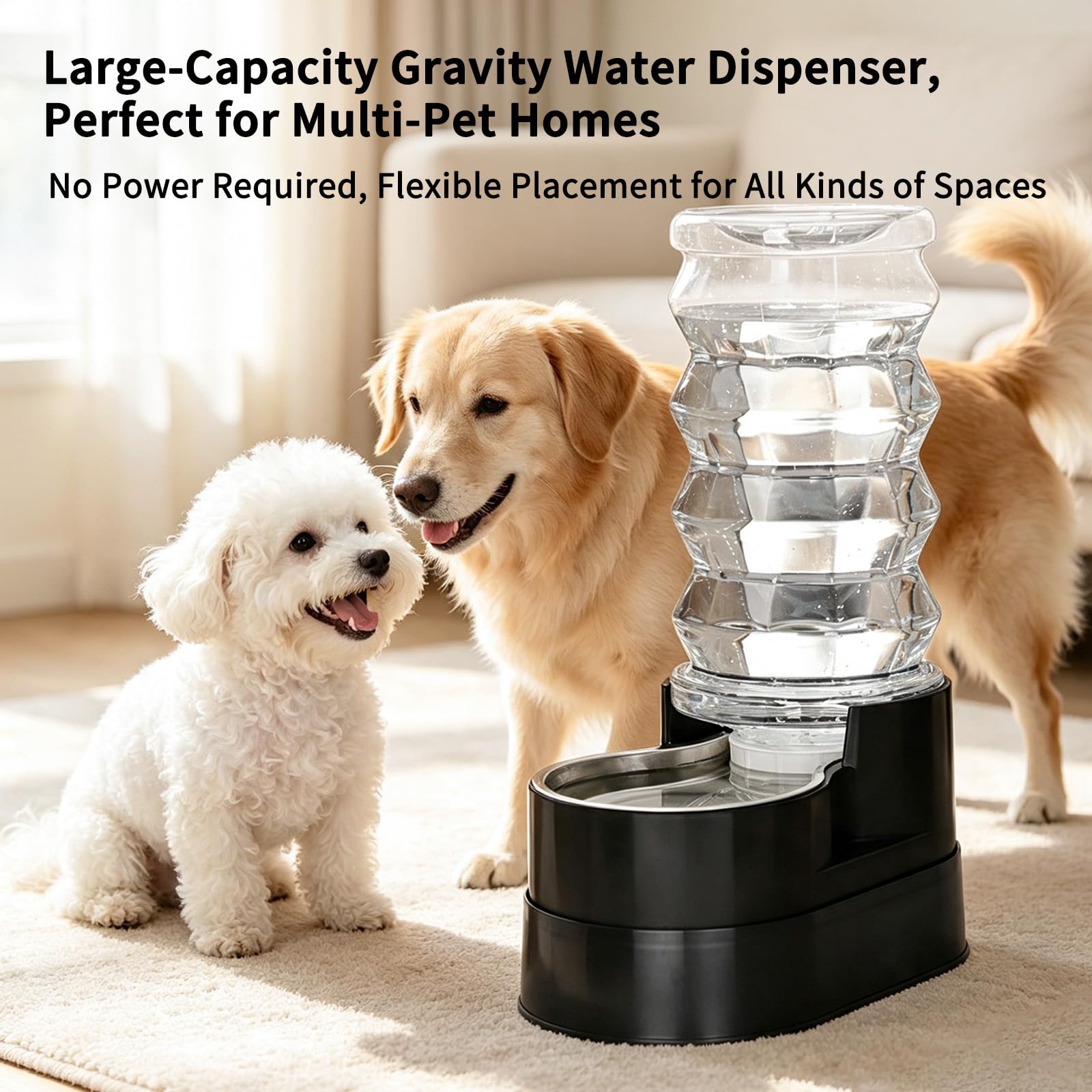 RIZZARI Abbeveratoio automatico per animali domestici, alimentato a gravità, in acciaio inox, 100% senza BPA, grande capacità per gatti e cani di taglia media e grande