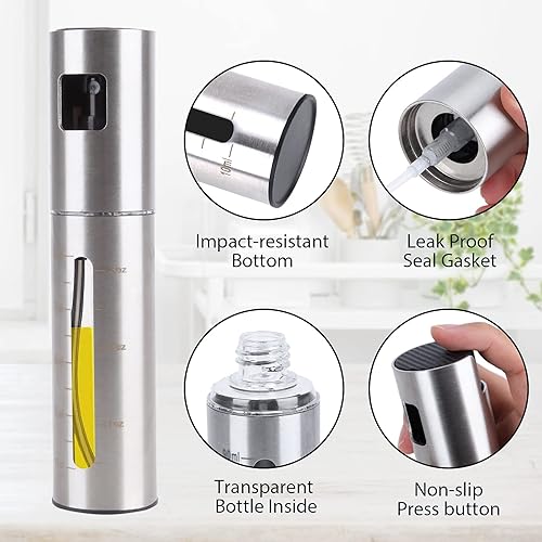 Miniatura 2 de Rociador de aceite portátil de acero inoxidable 304 – Rociador de aceite de oliva resistente y duradero botella de aceite de cocina multifunción con