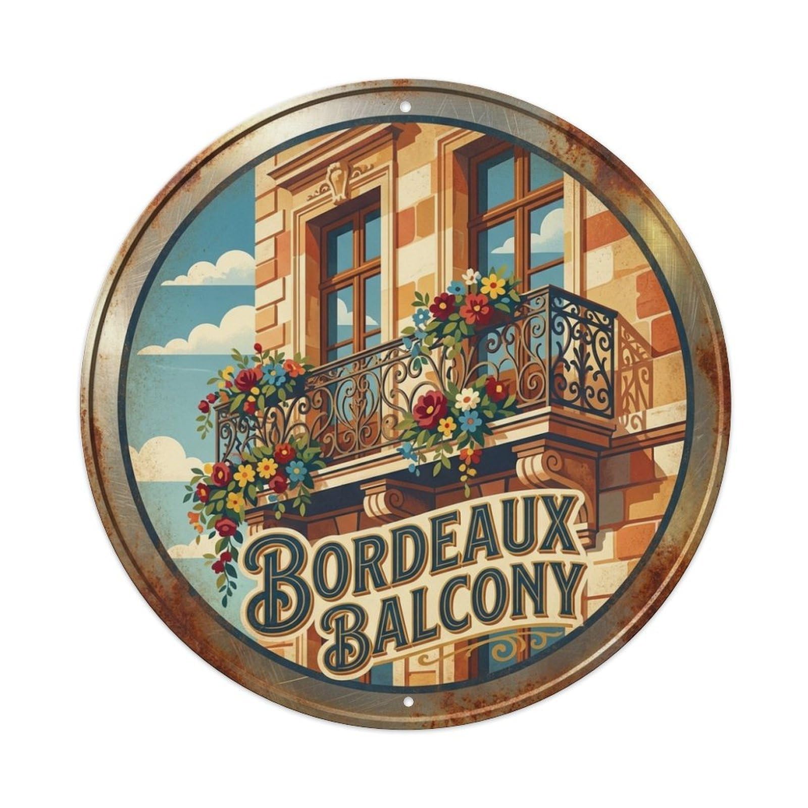 Classic Culture Travel Balcony Bordeaux City Metal Tin Sign