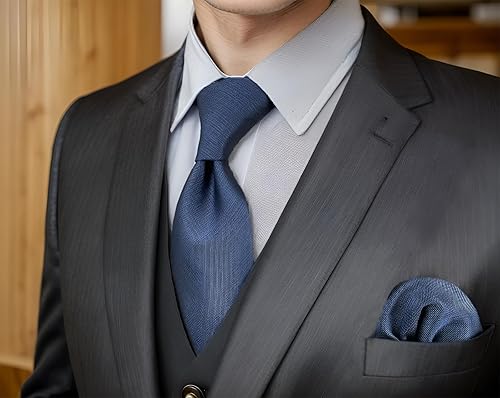 Vista 27 de S&W SHLAX&WING Conjunto de corbata de color sólido y pañuelo de bolsillo para hombre C33