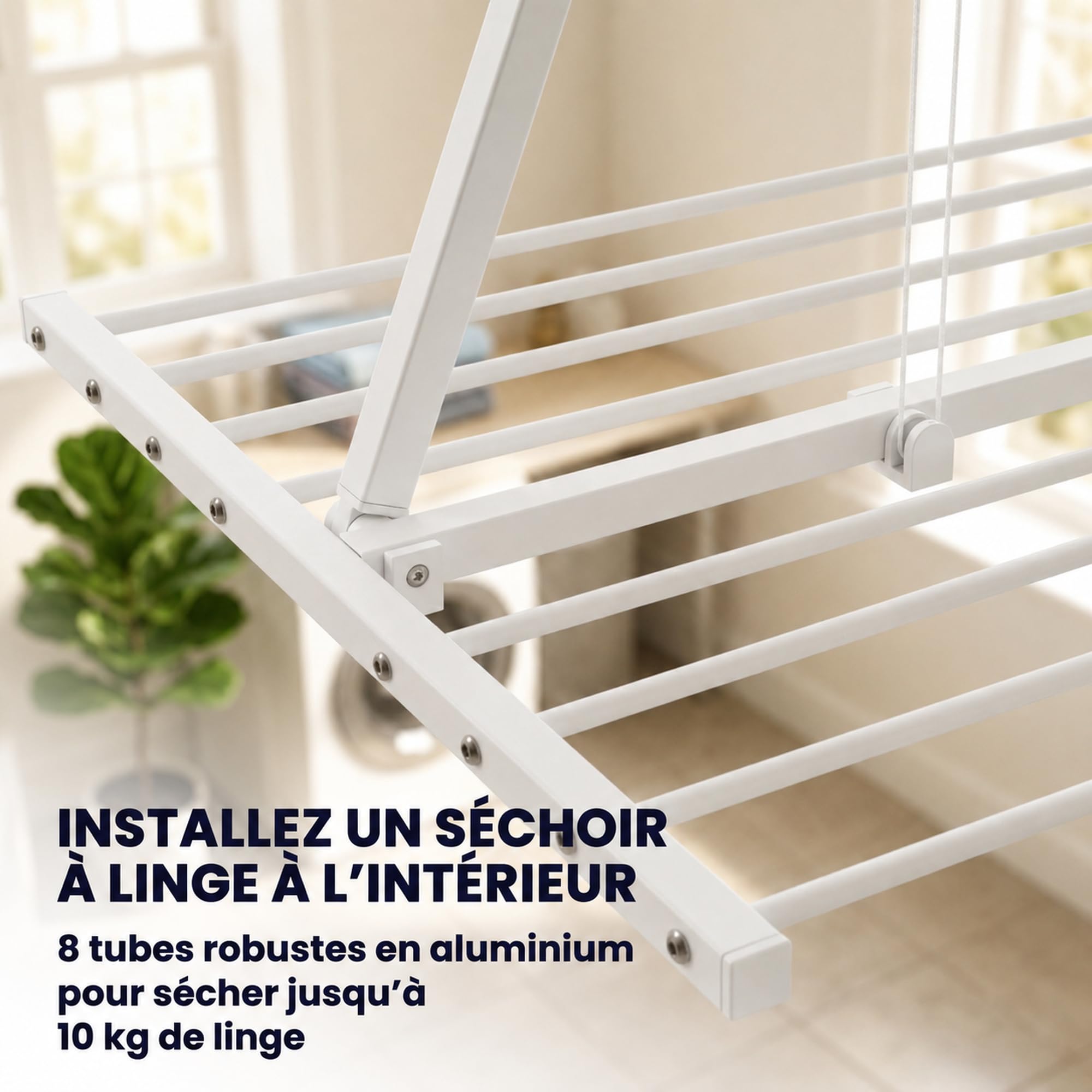 foxydry Mini Étendoir de Plafond, séchoir à Linge Vertical rétractable, Repliable et Extensible pour intérieure et extérieure, étendoir pour Balcon (Blanc, 128 cm)