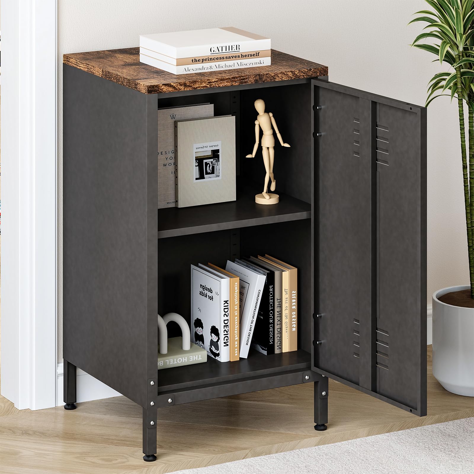 Sightlife Metallschrank Beistellschrank Sideboard Nachttisch Nachtschrank Kommode Schrank im Vintage-Stil verstellbar Einlegeboden Schränkchen für Wohnzimmer Schlafzimmer Metall (43B x 40T x 76H cm)