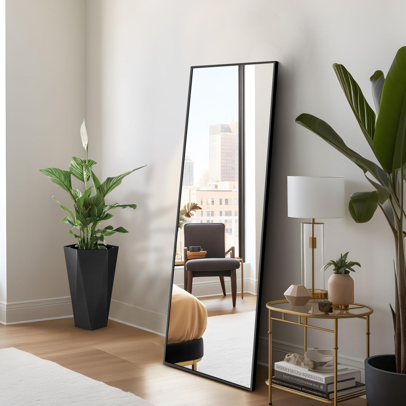 Specchio da Terra, 150 x 40 cm Specchio Rettangolare con Cornice in Alluminio Nero per Bagno, Camera da Letto, Ingresso e Corridoio
