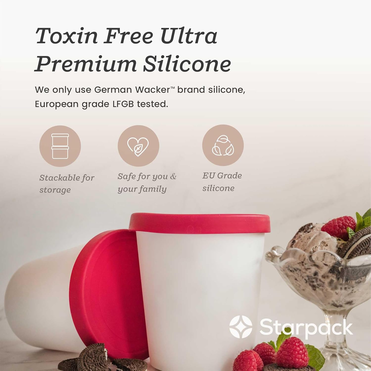 Starpack 'Freeze the Day' Ice Cream Storage Container for Freezer (2 Pcs) - 1 Quart Ice Cream Containers for Homemade Dessert - Reusable Frozen Treat Containers with Lids - Leak-Free Lids (Silicone) - Image 6