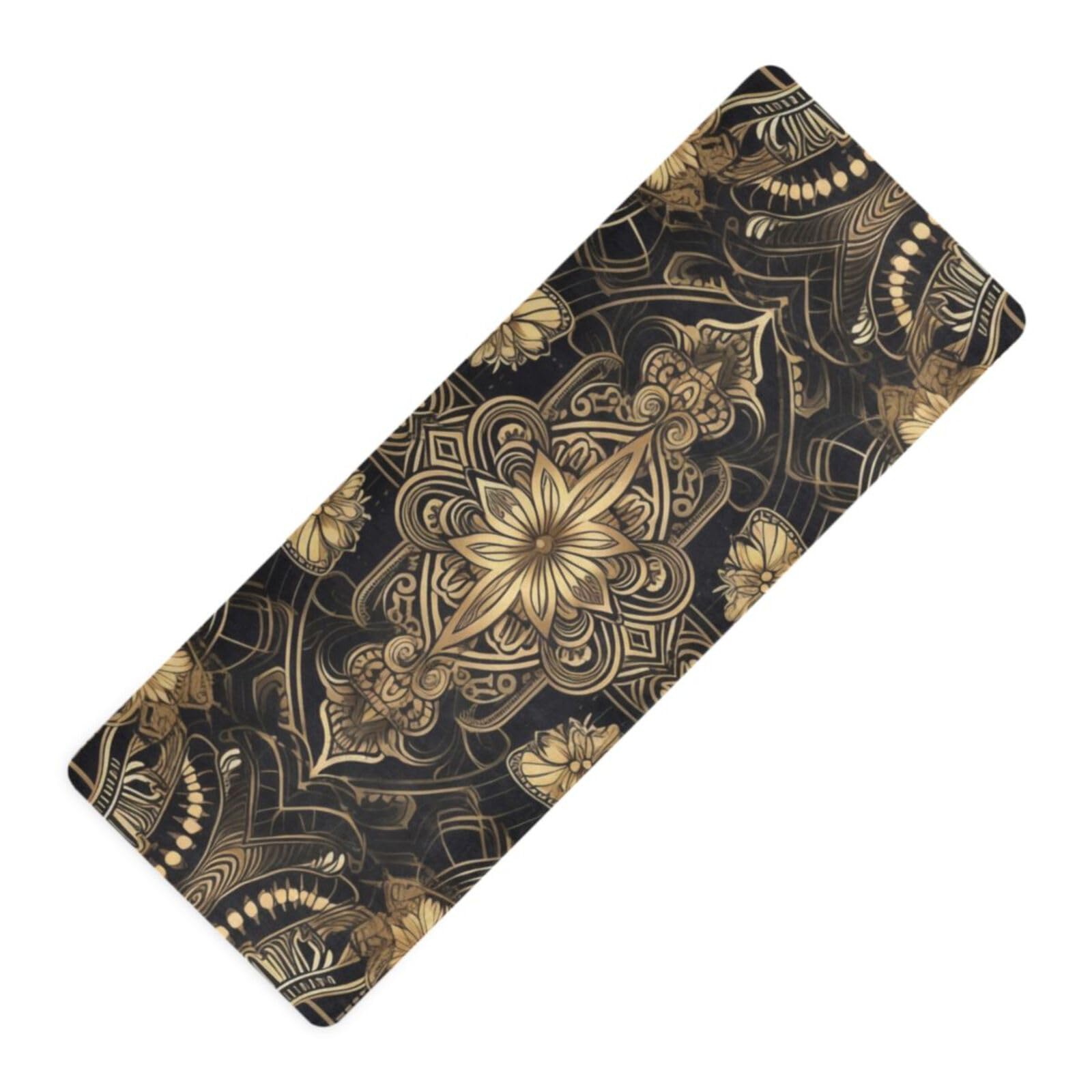 Gold-black-print Yoga Mat Non Slip Exercise & Fitness Mat With Storage Bag for Yoga, Pilates & Floor Workouts (71